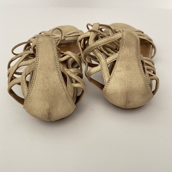 Aquazzura Gold Metallic Leather Lace Up Lattice Gladiator Flat Sandal 5.5 - Picture 4 of 7